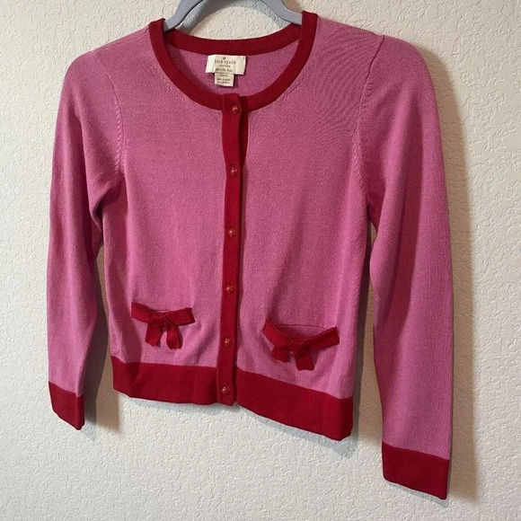 Kate Spade New York Cardigan Big Girls 8Y Pink Red Button Up Cotton - Picture 7 of 10